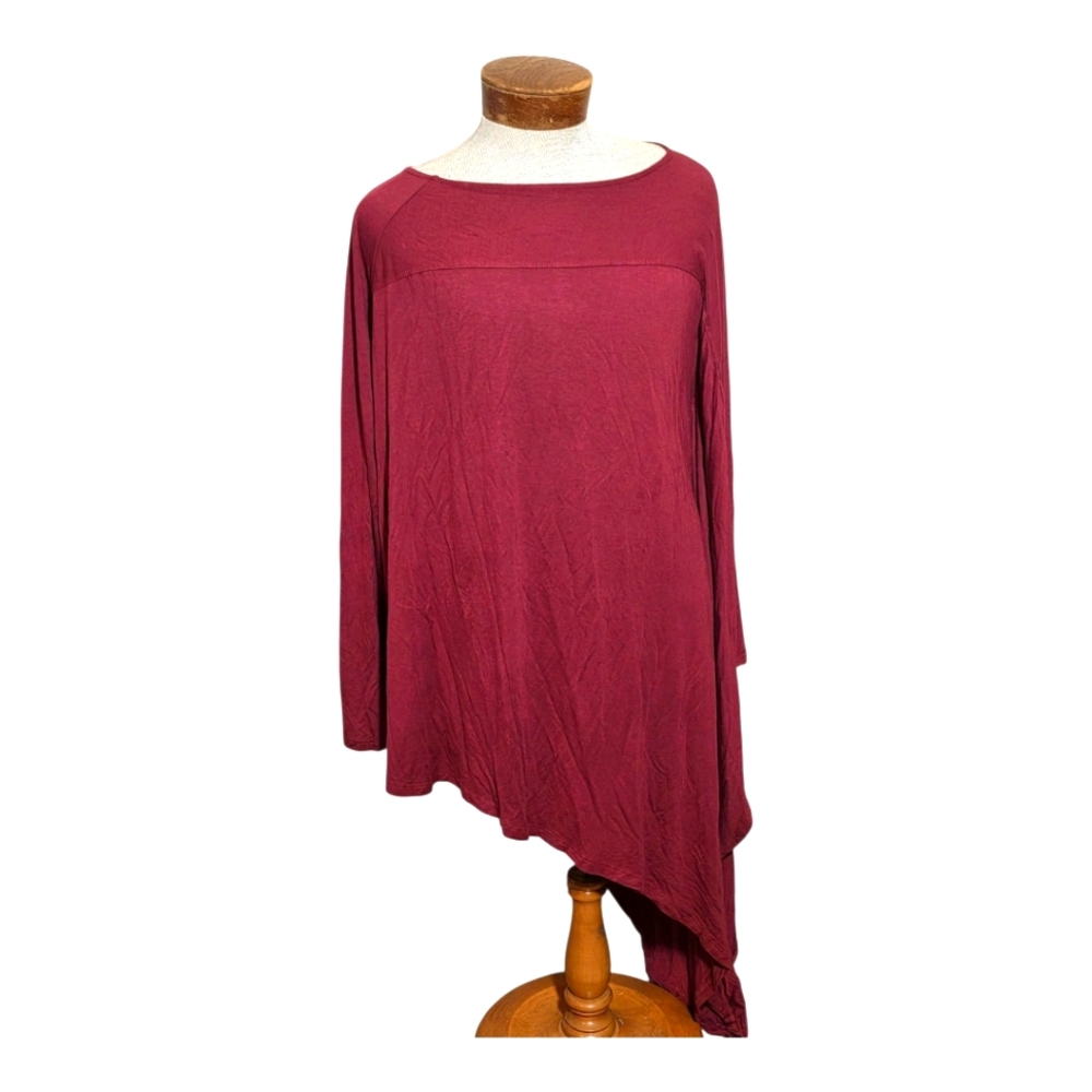 Roaman's NWOT 18/20 Blouse Top Maroon Long Sleeve Plus Size Round Neck Pullover
